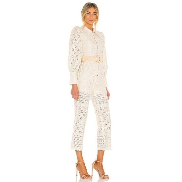 RAISSA Belted Jumpsuit Butter Beige Eyelet Belted Boho Revolve Zipper S NWT $473 - Picture 2 of 6